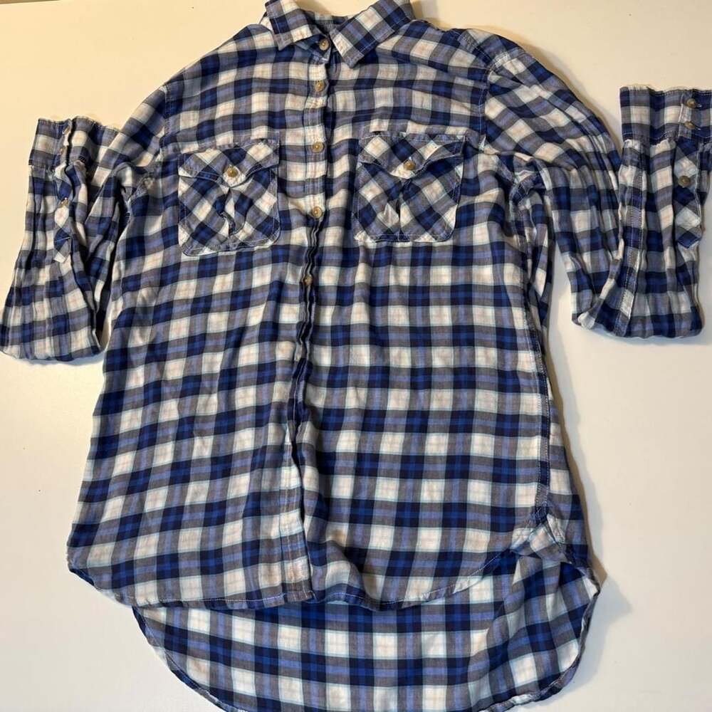 American Eagle Outfitters Blue White Plaid Long Sleeve Boyfriend Shirt